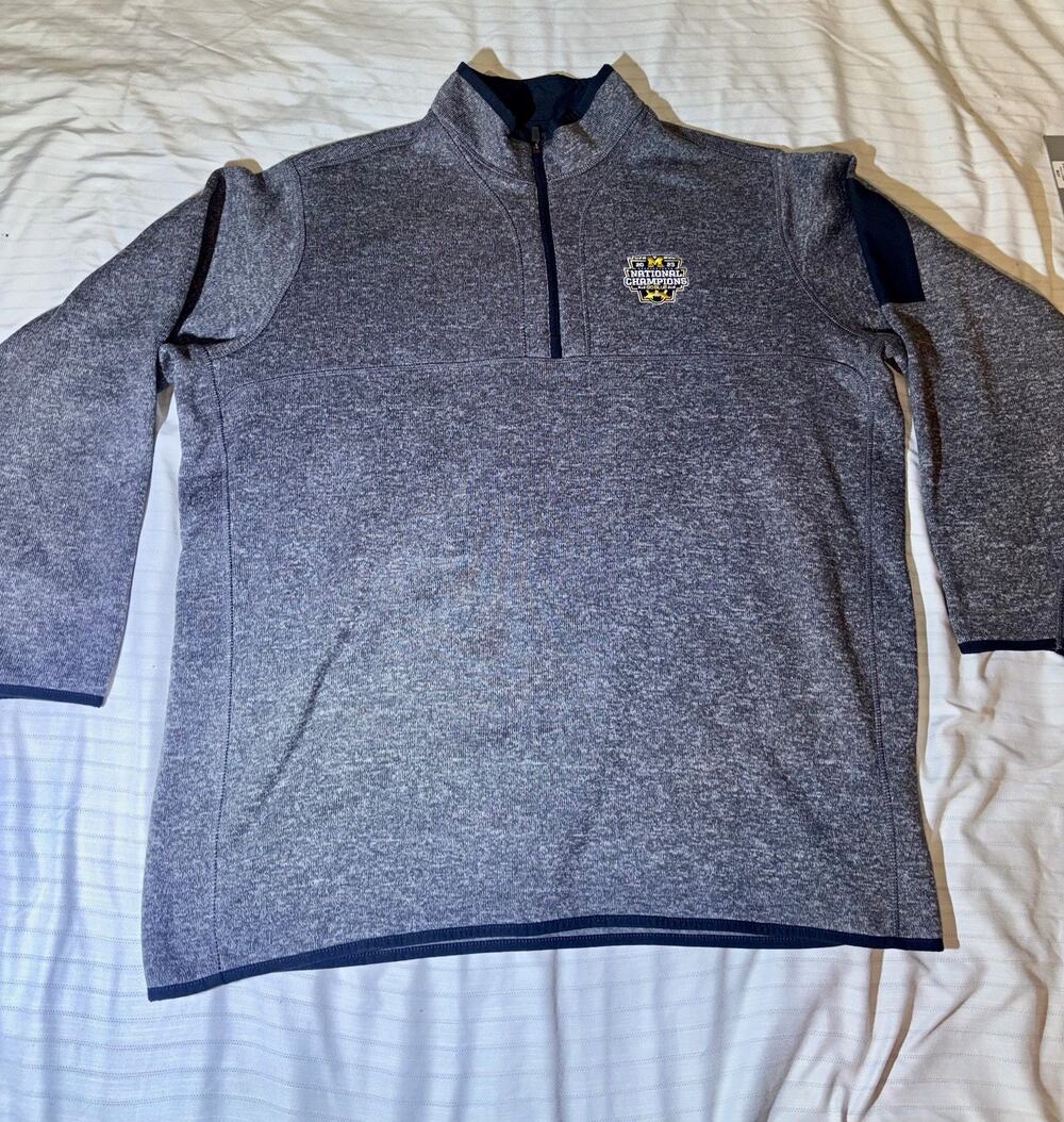 Antigua Michigan Wolverines 2023 National Champions Gray 1/4 Zip 3XL
